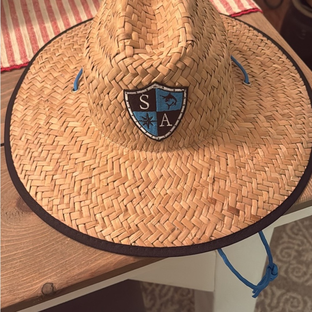 SA Co Men's Straw Hat with Black Trim and Blue Accents